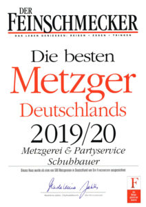 Zertifikat, Auszeichnung Metzgerei Schuhbauer aus Altenschwand als einer der besten Metzger Deutschlands gekührt.